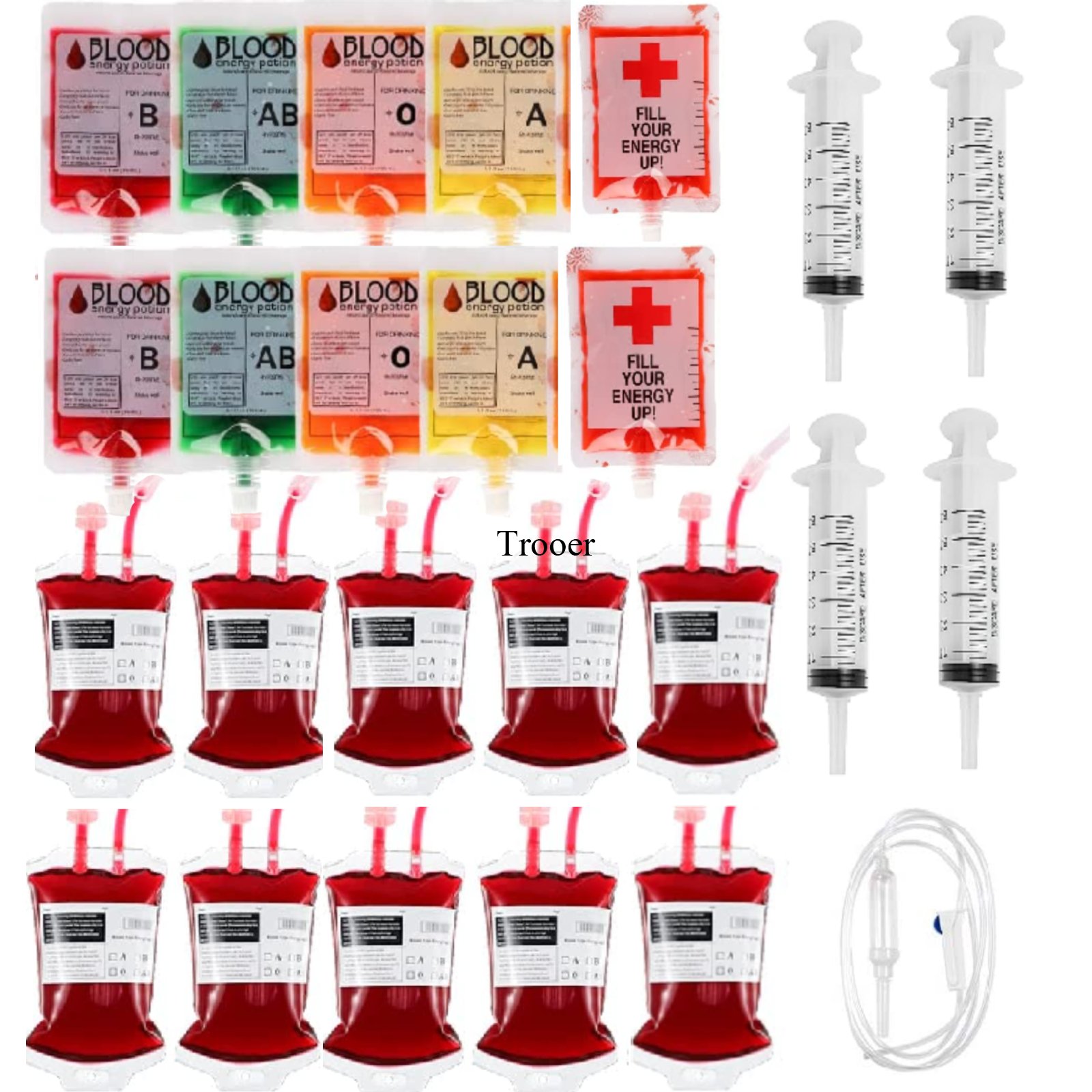 Reusable Blood Bags for Drinks, 20 Iv Bags for Drinks with 1 Perfusion Tube, 4 Jello Shot Syringes for Halloween Vampire Nurse Party Favors (25 Pack)