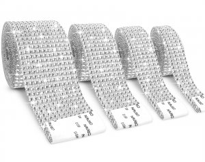 4 Roll 13.2 Yards Self Adhesive Rhinestone Ribbon, Bling Crystal Diamond Rhinestone Strips, Silver Ribbon Roll for Craft Diy Party Supplies (Silver)